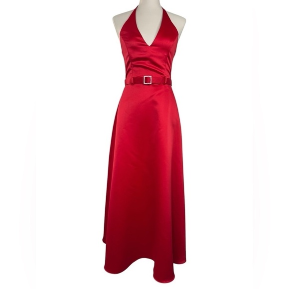 Vintage Scott McClintock Jewel Ruby Red Halter Prom Dress Size 4P 4 Petite - Picture 1 of 16